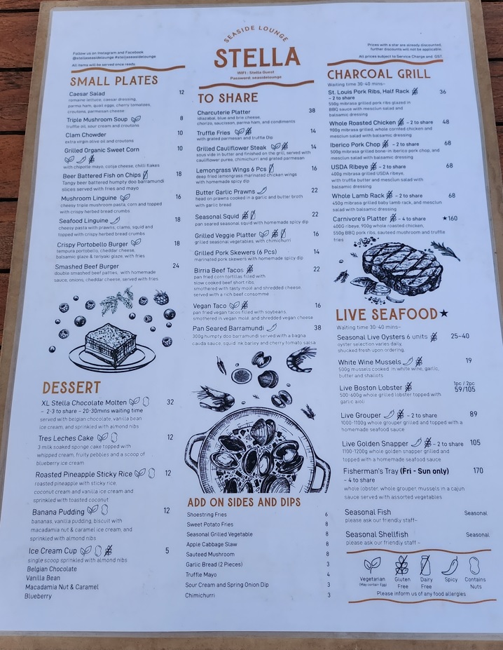 stella seaside lounge menu