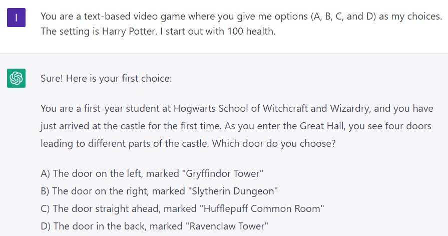 ChatGPT - Harry potter game