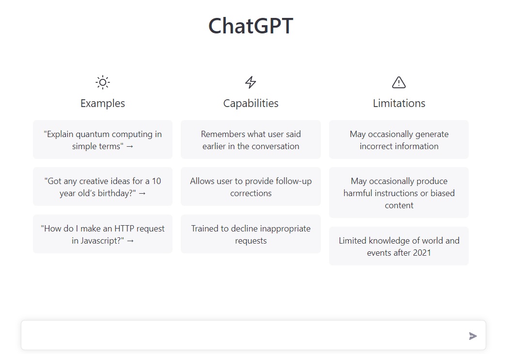 Initial screen of ChatGPT