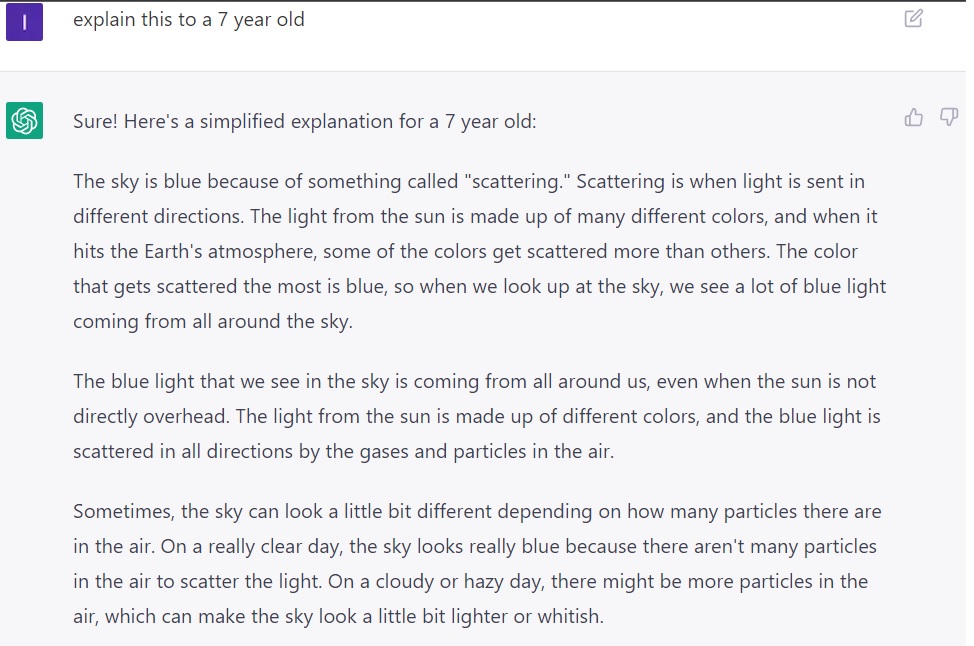 Asking ChatGPT a factual question, but simplifying it.