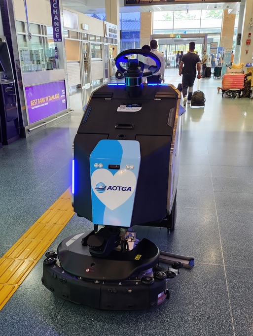 Cleaning robot at airport